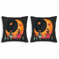 Whimsical Throw Pillow Covers Set of 2 - Colorful Traditional Dress Design