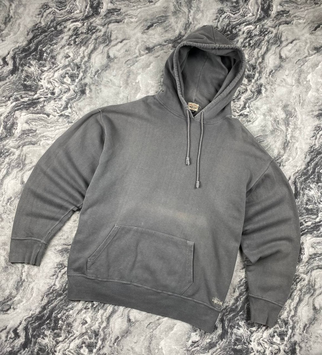 Vintage Stussy Garment Workgear Hoodie Faded 90s Men Size XL Gray