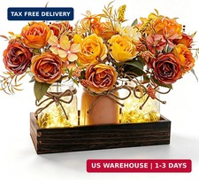 LUEUR Fall Mason Jar Centerpiece Set of 3 with Rustic Wood Tray-Orange Rose
