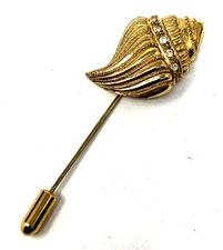 KJL Stick Pin Brooch Shell Rhinestone 3 inch Length - Vintage