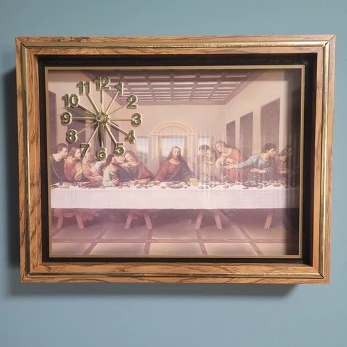 Vintage Jesus Last Supper Clock In Frame/Case Wall Desk Shelf Religious Works