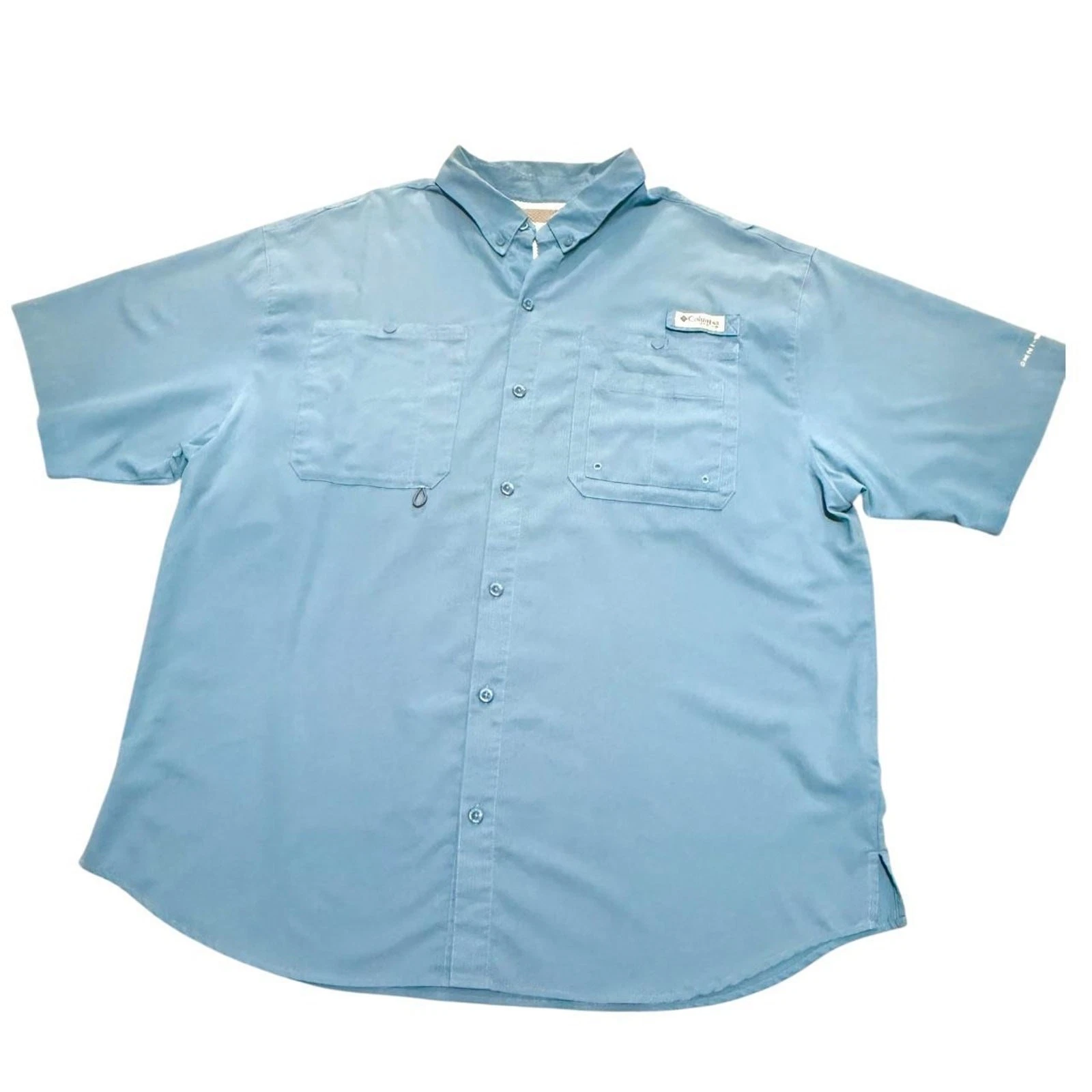 Columbia PFG Omni-Shade Performance Fishing Shirt Blue Short Sleeve XL