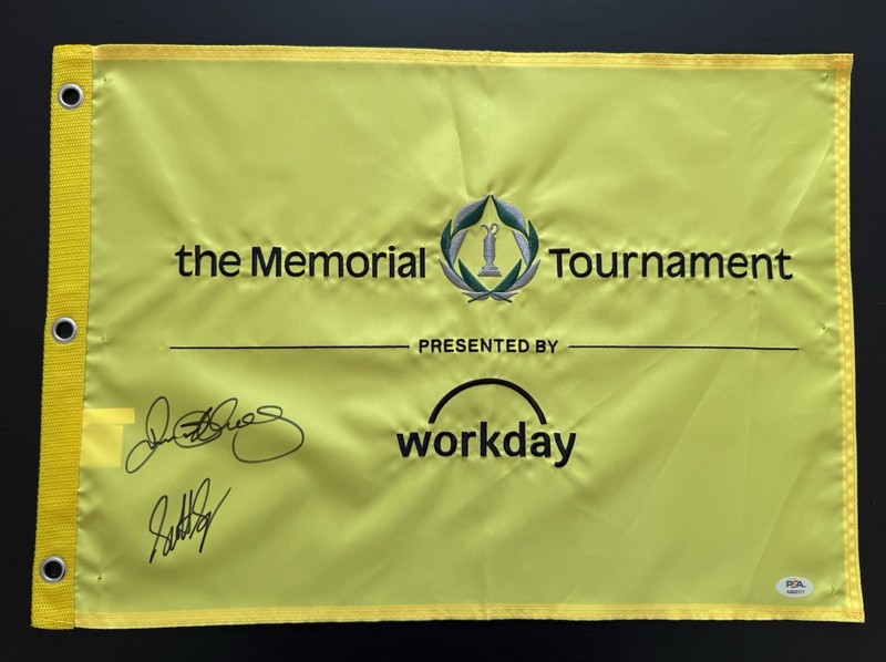 Scottie Scheffler Rory Mcilroy Dual Signed Memorial Tournament Pin Flag PSA DNA 