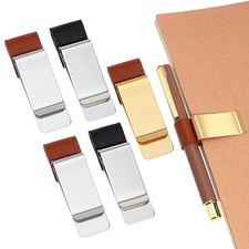 5 Pcs Pu Leather Retro Notebook Pen Loop Holder Metal Pen Clips Sleeve For