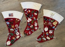 Set/3 Vtg Handmade One Of A Kind Felt Appliqu  Christmas Stockings Corduroy READ