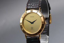 [Near MINT] Gucci 3000M 33mm Gold Dial Black Band Quartz Men's Watch From JAPAN
