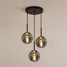 Moderne Pendelleuchte Glas Pendellampe 3 flammig Kronleuchter Hängelampe Schwarz