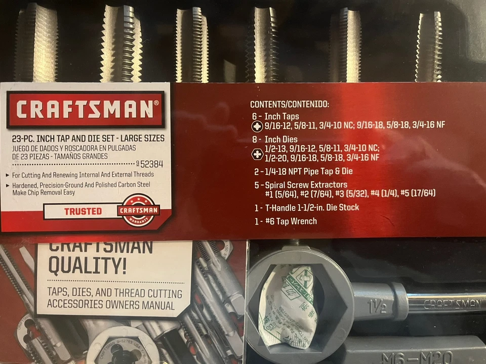 Juego de grifos y troqueles Craftsman 23 piezas estándar (pulgadas) #52384. NUEVO EN PAQUETE Foto 2 de 2