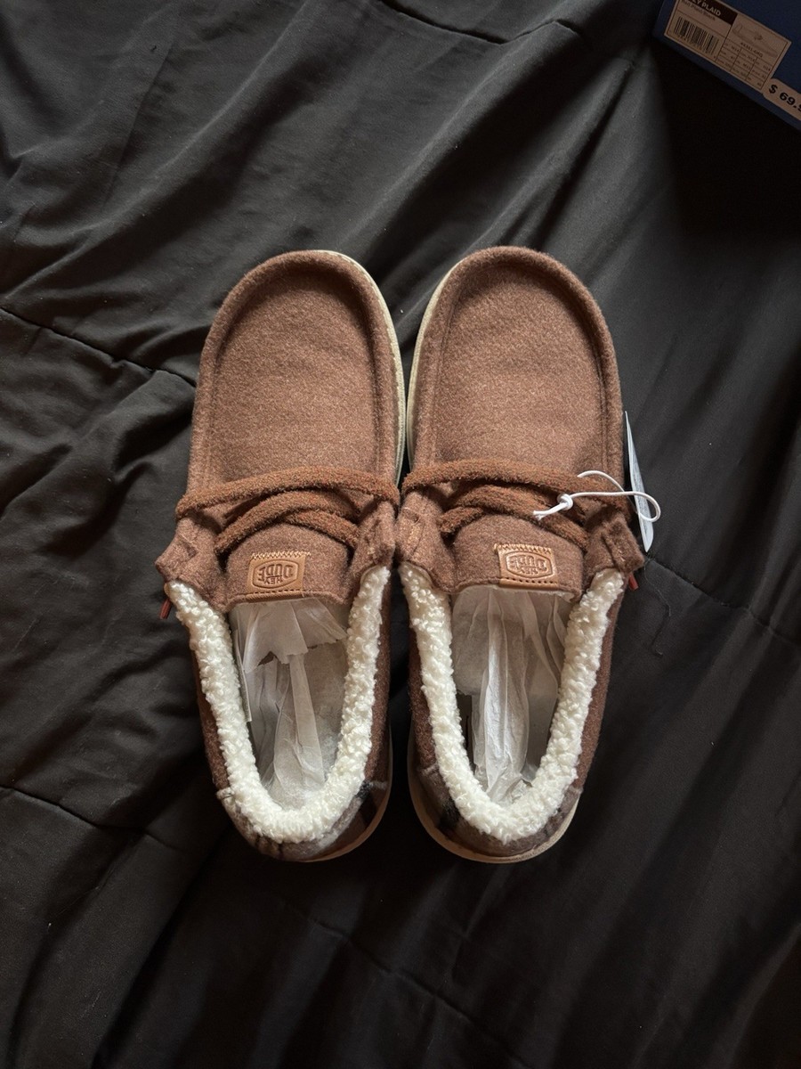 Hey Dude Wally Cozy Plaid Downtown Brown Multi Mens Size 7 Shoes 44341-2IG New Hey Dude Wally Cozy Plaid Downtown Brown Slip On Loafers  main image 4