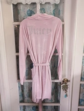 Juicy Couture Pink Short Velour Robe Rhinestone Bling Logo Y2K Women’s L/XL