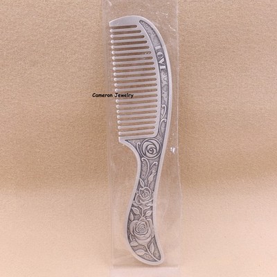 Pure 999 Fine Silver Floral Rose Comb Beauty Scalp Massage Tool 59-60g 6.1inch