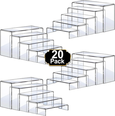Acrylic Risers, 20 Pcs 4 Set Display Stands, Clear Rectangular Risers for Decor,