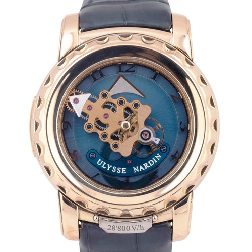 PAPERS Ulysse Nardin Freak 44.5mm 18K Rose Gold Blue Tourbillon Watch 026-88 BOX
