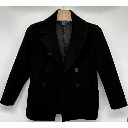 Polo Ralph Lauren Mens Black 100% Wool Double Breasted Pea Coat Size M - product listing photo