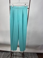 St John Collection Vintage 90s Sz 2 Knit Aqua Blue Designer Pant Made in USA