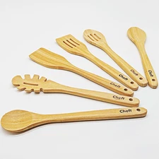 6pc Wooden Kitchen Utensil Set - Heavy Duty Bamboo Cooking Tools By Cheft