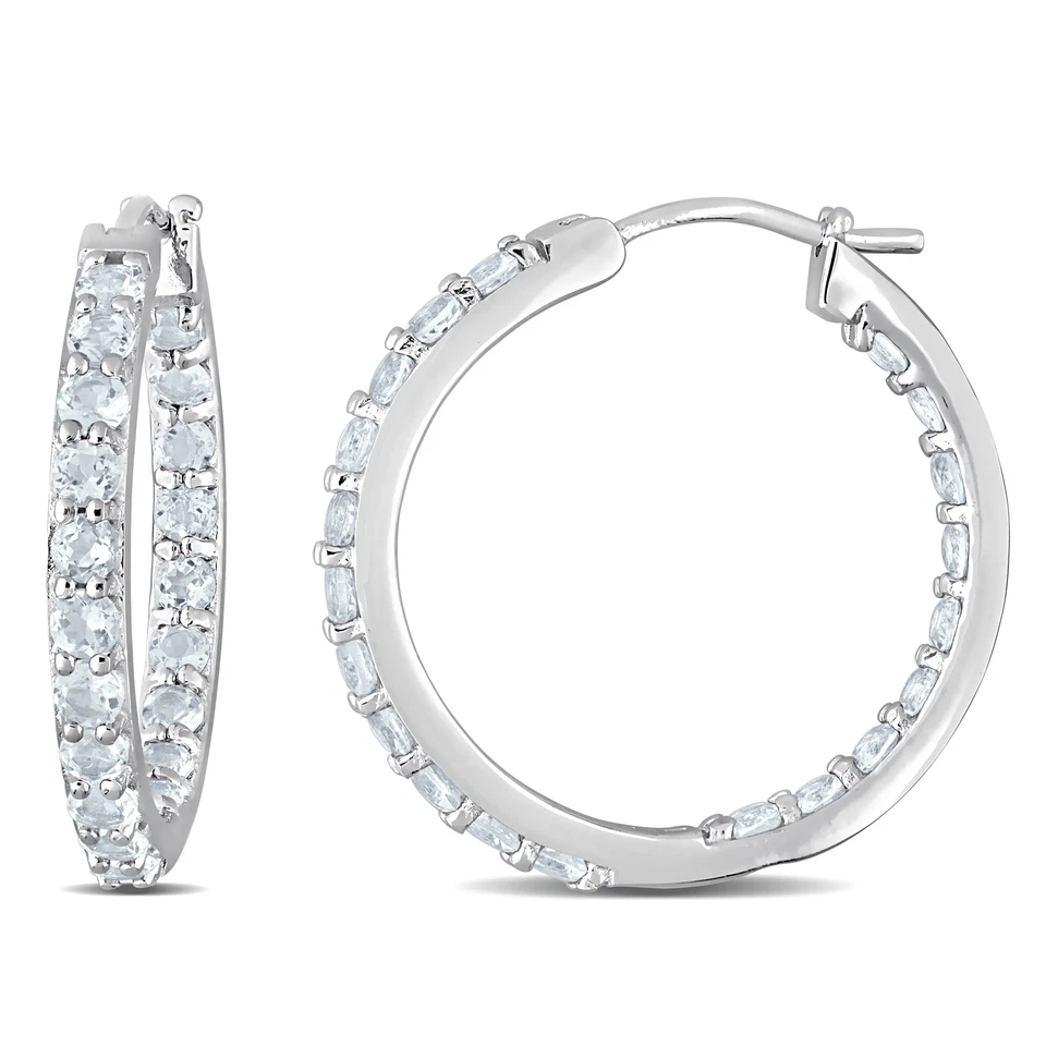 Amour Light Aquamarine Inside-Outside Hoop Earrings in Sterling Silver