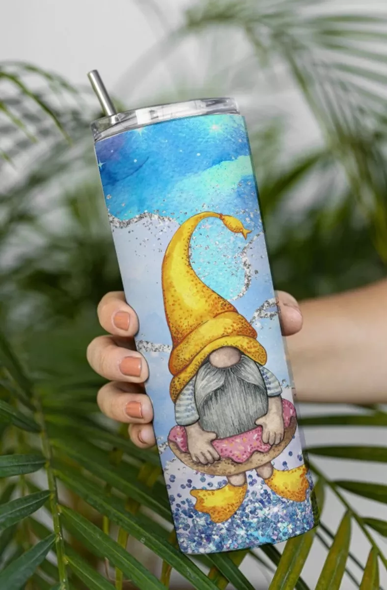 Gnomes Summer 20 Oz. Stainless Steel Skinny Tumbler With Straw.