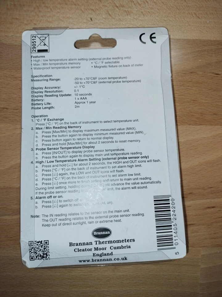 Termómetro digital 22/420/3 Brannan interior/exterior con sonda de 2M Foto 2 de 2
