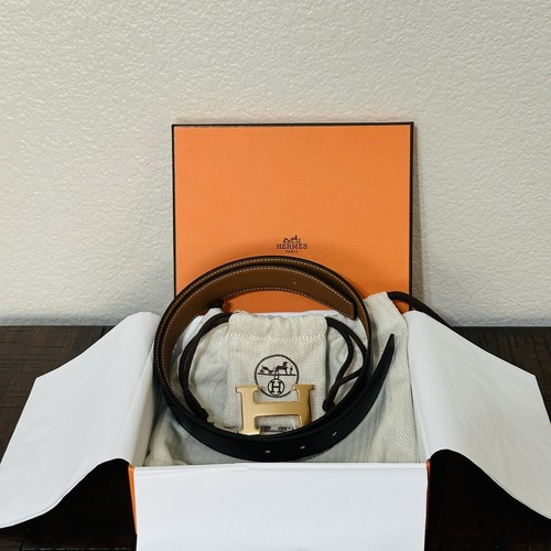 Hermes Cintura H 32 mm Pelle Nera e Oro, Cintura Ferramenta Oro Rosa, 80 cm - Foto 2 di 6