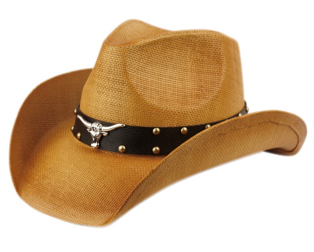 Bull Cowboy Hat Straw Vintage Leather Studded Cowgirl Western Riding Men's Hat eBay