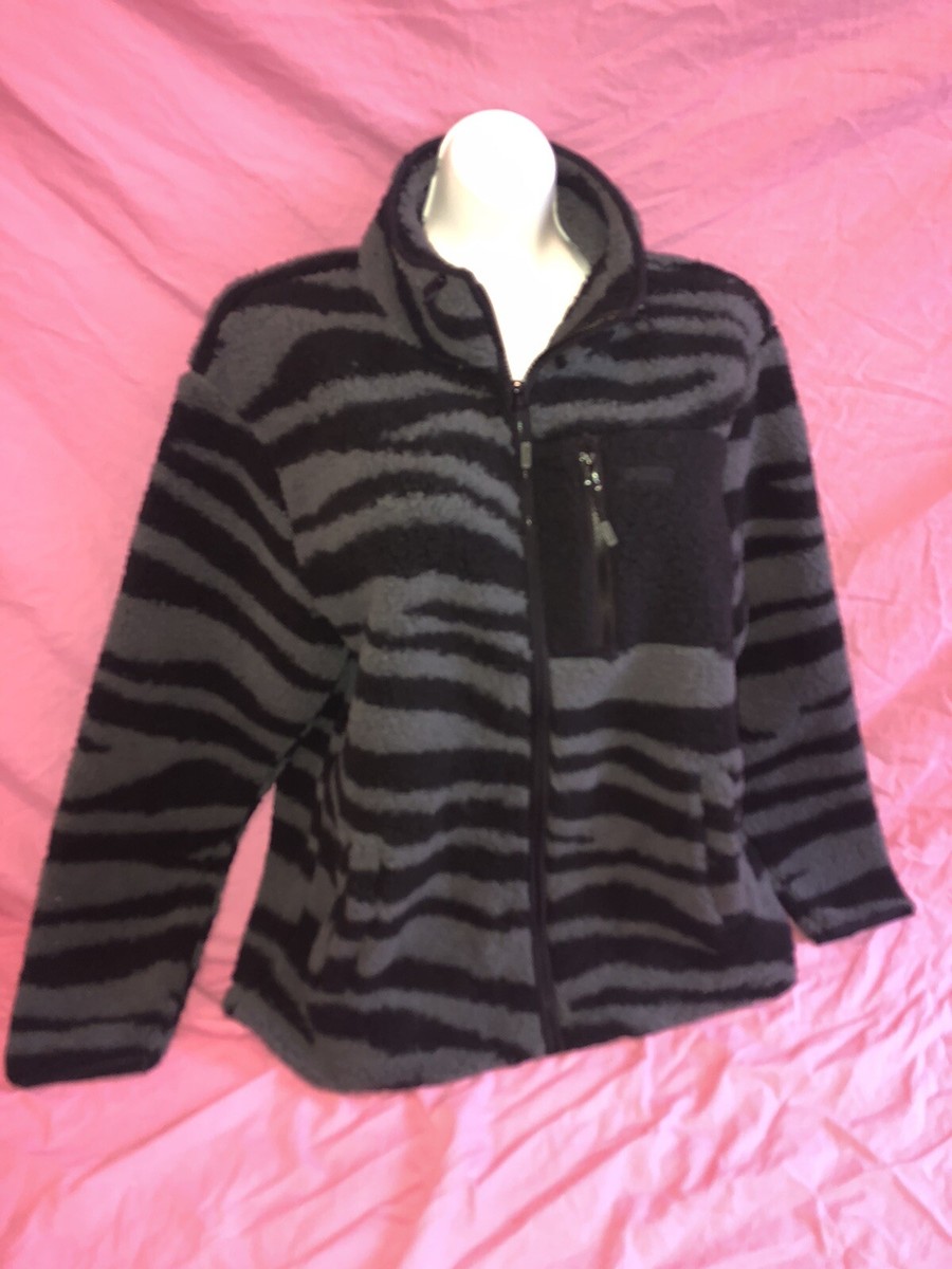 VICTORIAS SECRET PINK Zebra SHERPA JACKET Full Zip Loose Fit Large L New  Cute