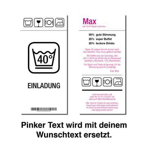 Einladungskarten Geburtstag Geburtstags-Einladung 40. Geburtstag Pflegehinweis - Picture 4 of 4