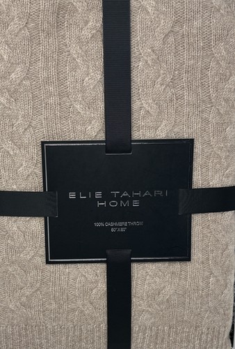 Elie Tahari Home Cashmere Knit Throw Blanket 50”x 60” Waffle Heather~Beige Tan - Picture 2 of 4