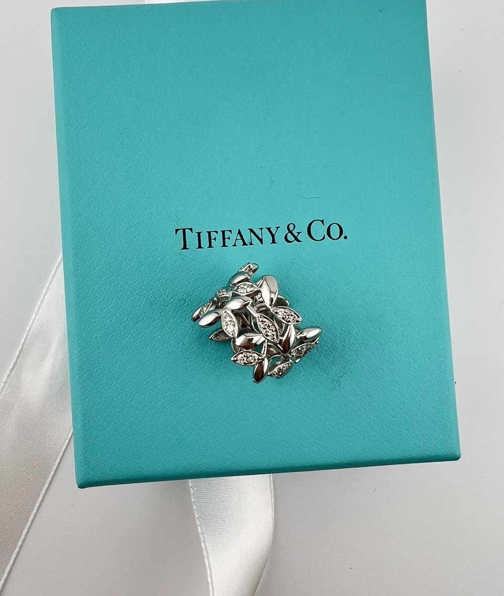 7500 Tiffany & Co 18k Diamond Olive Leaf Wide Band Ring 7500 Tiffany & Co 18k Diamond Olive Leaf Wide Band Ring