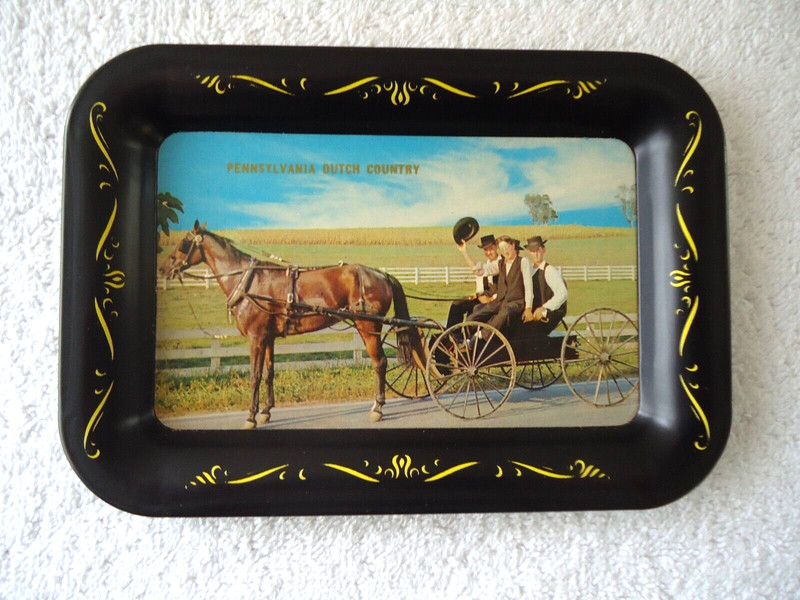 Vtg Small Pennsylvania Dutch Metal Souvenir Tray " Beautiful Rare Collectible "