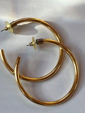Huge Large Smooth Tubular Goldtone HOOP Earrings for Pierced Ears - 2.5 inches i