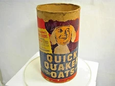 VINTAGE QUAKER OATS CONTAINER CARDBOARD TUBE WM ROGERS SILVERWARE FLOWER SEEDS 