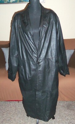 Midway Vintage Long Genuine Black leather Jacket Size L | eBay 
