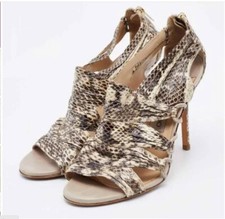 Jimmy Choo Beige/Brown Python Leather Open Toe Pumps