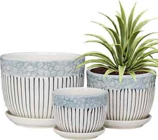 Ton Sin Grey Flower PotsTexture Planter for Indoor Plants Set of 3 Ceramic Pots