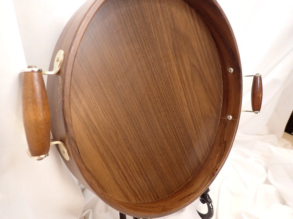 Vintage Kraftware Wooden Serving Tray With Handles MCM Deco Made in U.S.A. 15" - Image 3 of 4