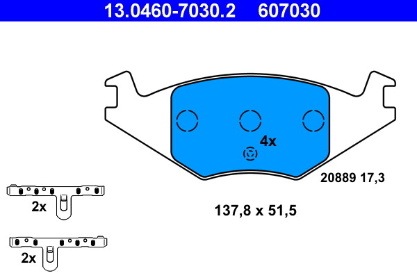 ATE 13.0460-7030.2 Brake Pad Set, disc brake for SEAT,VW