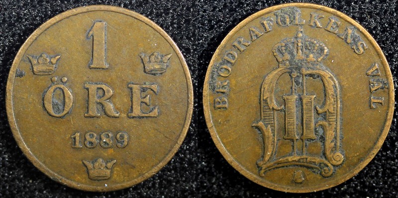 Sweden Oscar II Bronze 1889 1 Öre  Large letters VF KM# 750  (23 161)