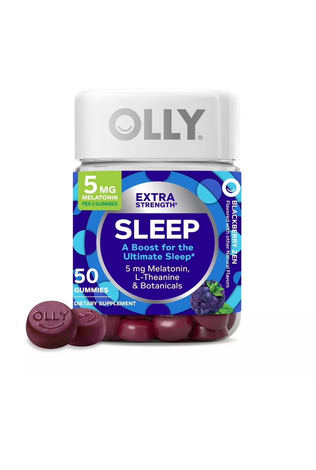 OLLY  Strength Sleep Gummy Supplement, 5mg Melatonin, Blackberry Flavor, 50 Ct