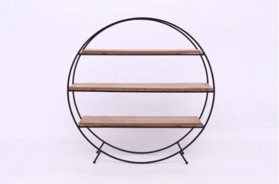 Large Round Unit Industrial Style Retro Metal Wood Home Shelf Stand Storage Iron