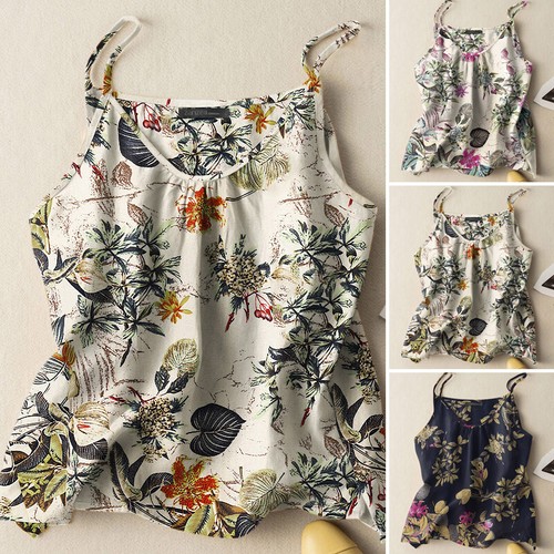 ZANZEA Women Summer Casual Spaghetti Strap Loose Floral Printed Shirt Tank Tops - Picture 3 of 23