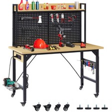 48'' Adjustable Workbench with pegboard Wooden Desktop Workbench 1600 lbs