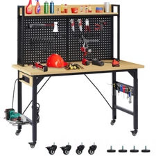 48'' Adjustable Workbench with pegboard Wooden Desktop Workbench 1600 lbs