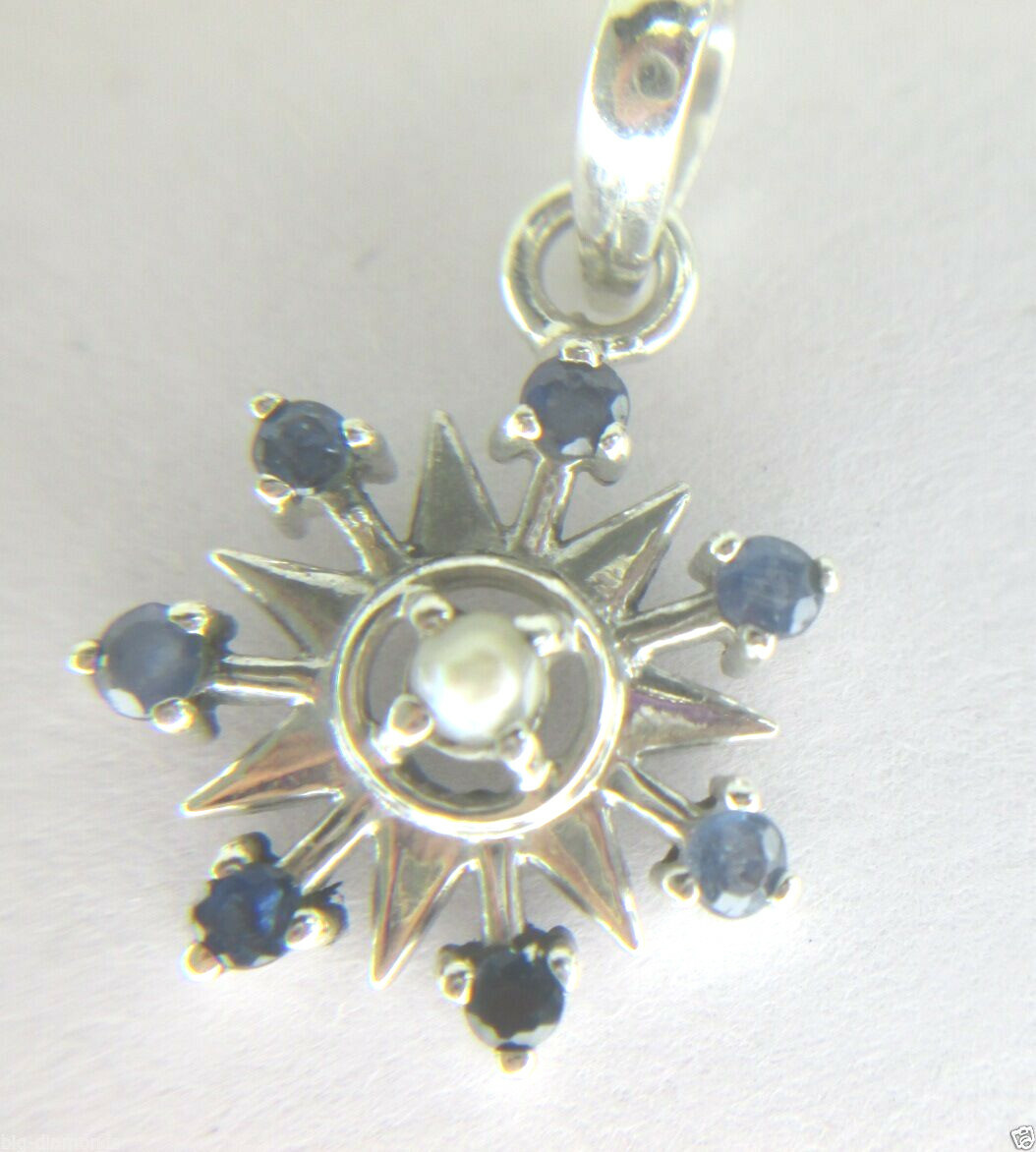 NATURAL REAL PEARL AND BLUE SAPPHIRE 925 SILVER SUN PENDANT WITH 925SILVER  CHAIN
