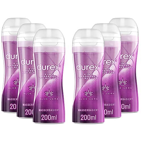 Durex 2in1 Massage Gleitgel Aloe Vera mit Applikator für Körper 6 x 200ml