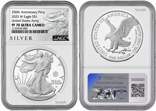 Presale 2025 W Silver Eagle $1 United States Army Privy NGC PF70 UCAMEO #432 Q2