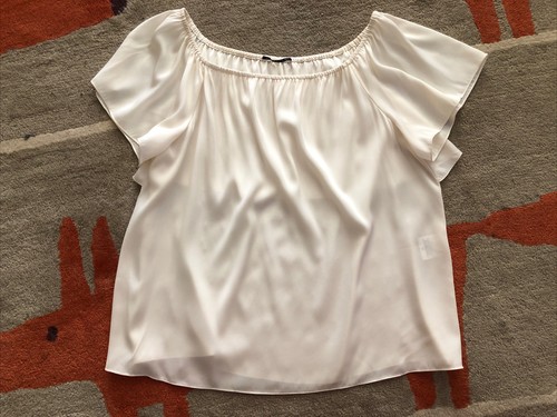 Elie Tahari Ivory Silk Blend Flutter Sleeve Tunic Top Blouse Large L NWOTs - Picture 7 of 10