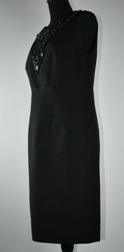 Per Se Sz 8 Sleeveless Black Sheath Cocktail Dress Embellished Collar Lined 10UK Foto 4 de 4