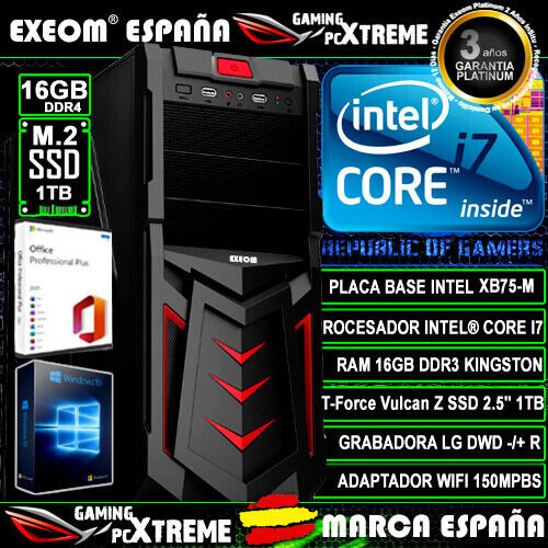 Ordenador Gaming Pc Intel Core i7 16GB SSD 1TB Wifi Sobremesa Marca España - Imagen 1 de 9