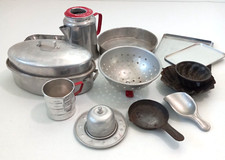 Vintage 50s Toy Kitchen Utensil Lot 18 Pcs Percolator Colander Cooky Roaster 100